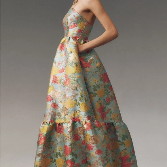 Mac Duggal Strapless Floral Broccade Maxi Dress - Picture 4 of 4